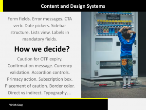 Vinish Garg shares a slide of their advanced course in content strategy, content design, and UX Writing.