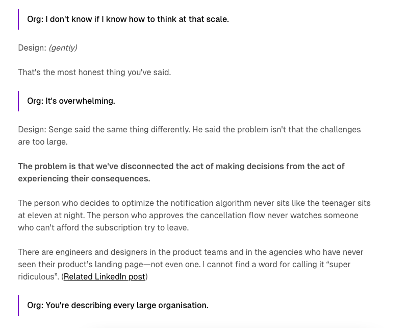 A dialogue between design and an organization, by Vinish Garg.
