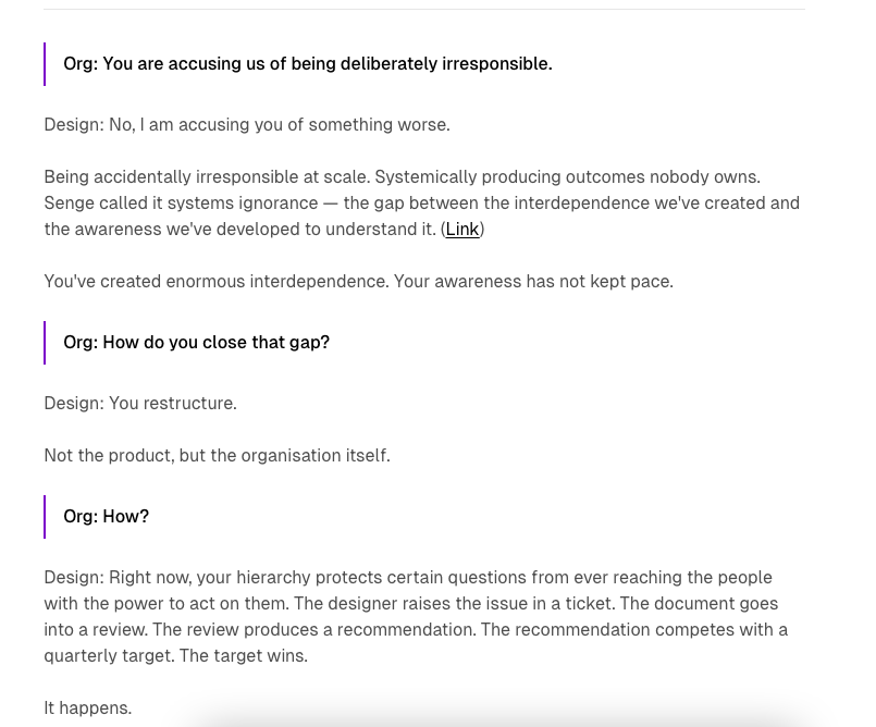 A dialogue between design and organization, by Vinish Garg.